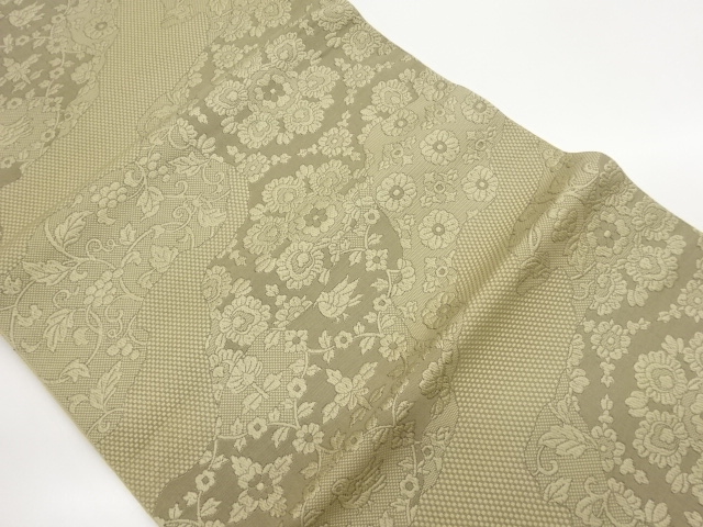 JAPANESE KIMONO / NAGOYA OBI / CHIKUZEN HAKATA / WOVEN FLOWER CREST 